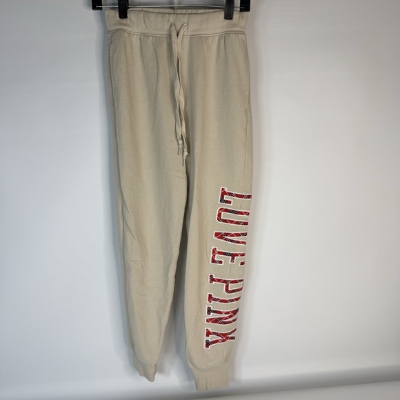 Victoria Secret Pink Jogger Beige Red Plaid LOVE PINK Size XS - Picture 1 of 6